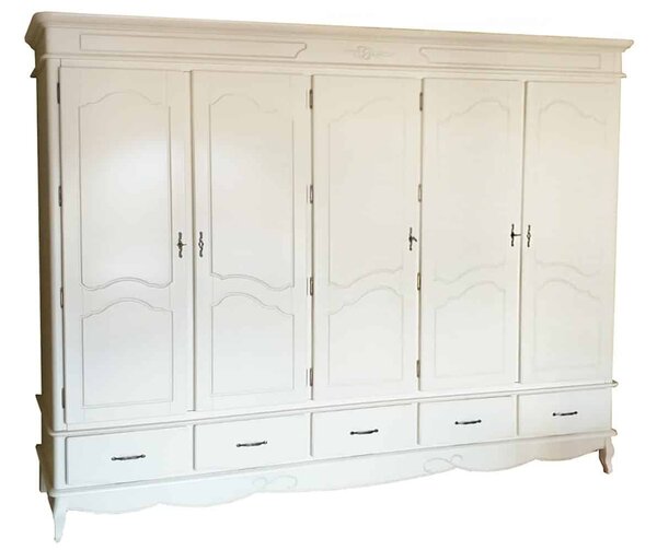 Dulap lemn masiv alb antic Casandra, 281 × 60 × 216 cm