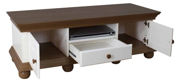 Comodă TV lemn masiv nuc Margaret Alb/, 135 × 45 × 56 cm