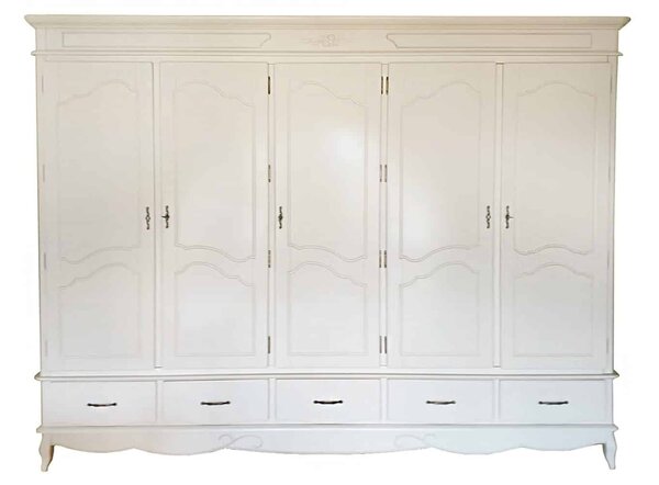 Dulap lemn masiv alb antic Casandra, 281 × 60 × 216 cm