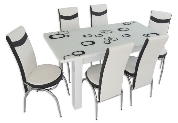 Set masă extensibilă Alb Pătrat Picior PAL cu 6 scaune alb negru
