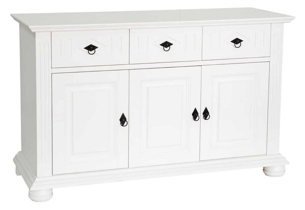 Comodă lemn masiv alb Natalie, 115 × 41 × 78 cm