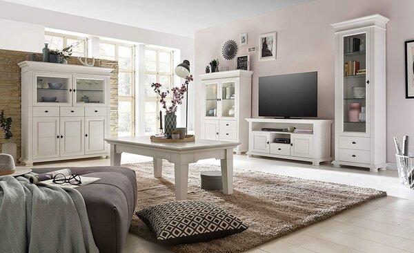 Comodă TV lemn masiv alb Ariana, 137 × 45 × 65 cm
