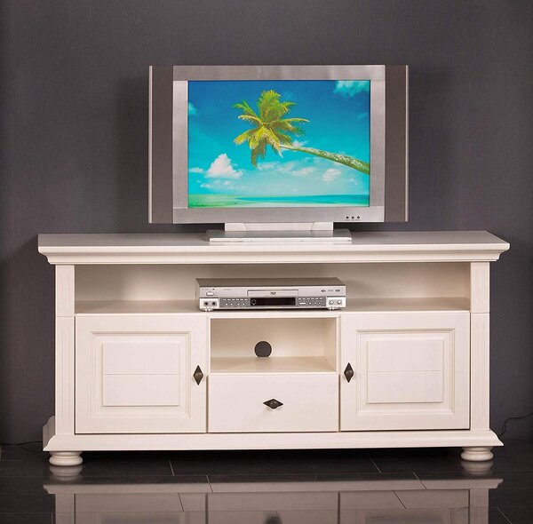 Comodă TV lemn masiv alb Ariana, 137 × 45 × 65 cm