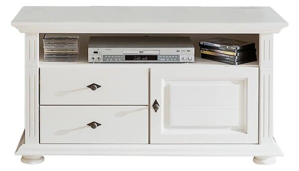 Comodă TV lemn masiv alb Ariana, 110 × 45 × 65 cm