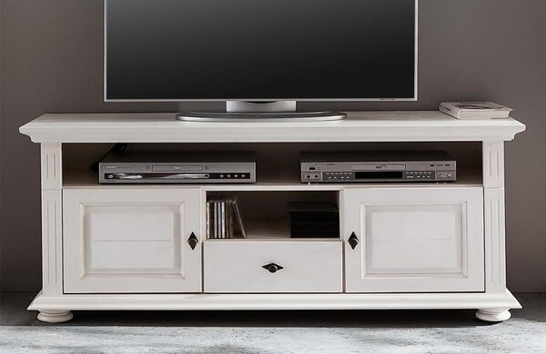 Comodă TV lemn masiv alb Ariana, 137 × 45 × 65 cm