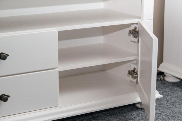 Comodă TV lemn masiv alb Ariana, 110 × 45 × 65 cm