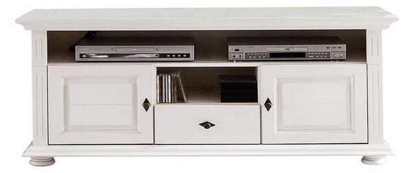 Comodă TV lemn masiv alb Ariana, 137 × 45 × 65 cm