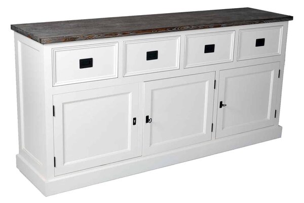 Comodă lemn masiv alb Lahoma 7 compartimente /Maro, 174 × 35 × 80 cm