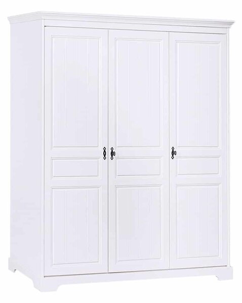 Dulap lemn masiv alb Amelia 3 Uși, 173 × 60 × 198 cm