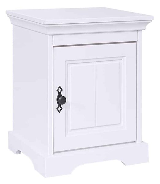 Noptieră lemn masiv alb Amelia 1 compartiment, 45 × 38 × 55 cm