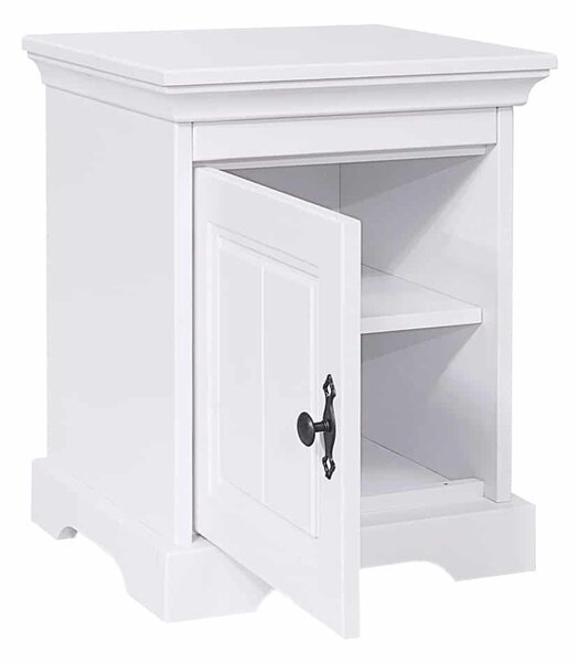 Noptieră lemn masiv alb Amelia 1 compartiment, 45 × 38 × 55 cm