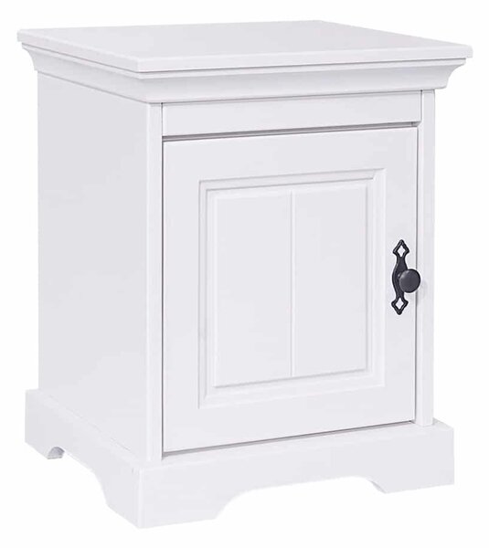Noptieră lemn masiv alb Amelia 1 compartiment, 45 × 38 × 55 cm