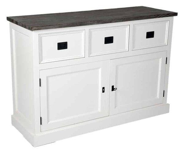 Comodă lemn masiv alb Lahoma 5 compartimente /Maro, 124 × 43 × 85 cm