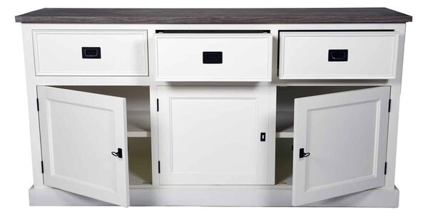 Comodă TV lemn masiv alb Lahoma 6 compartimente /Maro, 165 × 45 × 85 cm