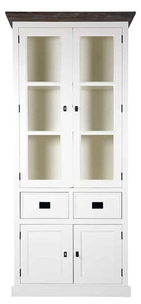 Vitrină lemn masiv alb din Lahoma 4 compartimente /Maro, 80 × 35 × 210 cm