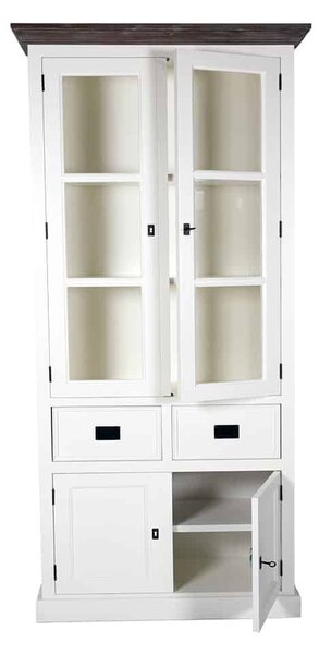 Vitrină lemn masiv alb din Lahoma 4 compartimente /Maro, 80 × 35 × 210 cm