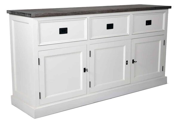 Comodă TV lemn masiv alb Lahoma 6 compartimente /Maro, 165 × 45 × 85 cm