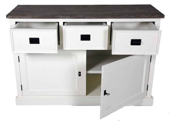 Comodă lemn masiv alb Lahoma 5 compartimente /Maro, 124 × 43 × 85 cm
