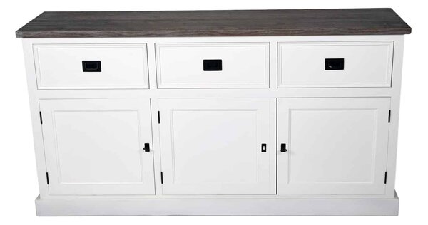 Comodă TV lemn masiv alb Lahoma 6 compartimente /Maro, 165 × 45 × 85 cm