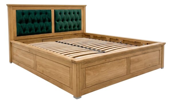 Pat stejar masiv Lucca Tapitat Ladă de Depozitare - 120x200, Verde