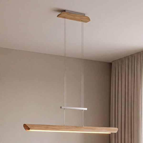 Elobra Lampă pendul LED Colombia S, stejar natur, reglabil, Lemn, Camera de zi / sufragerie, Lemn, Modern