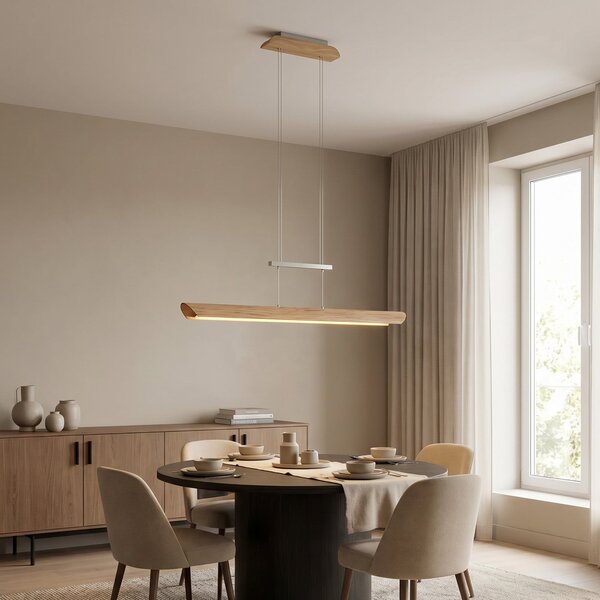 Elobra Lampă pendul LED Colombia S, stejar natur, reglabil, Lemn, Camera de zi / sufragerie, Lemn, Modern