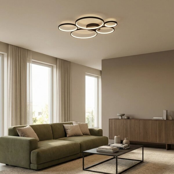 Trio Lighting Plafonieră LED Rondo, negru mat, reglabil, Negru, Camera de zi / sufragerie, Metal, Modern