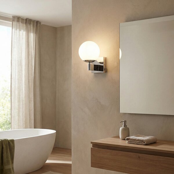 Trio Lighting Kula aplică baie, abajur de sticlă IP44 crom, Metalic, Baie, Metal, Modern, glob