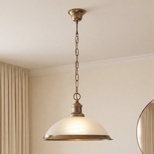 Searchlight Lampă suspendată sticlă Bistro, 1 bec, alamă antic, reglabil, Bronz / Alamă Veche, Camera de zi / sufragerie, Metal, Antichitate