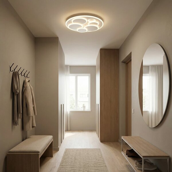 FISCHER & HONSEL Plafonieră LED Dots, alb, Ø 50 cm, metal/acril, CCT, reglabil, Alb, Camera de zi / sufragerie, Metal, Modern