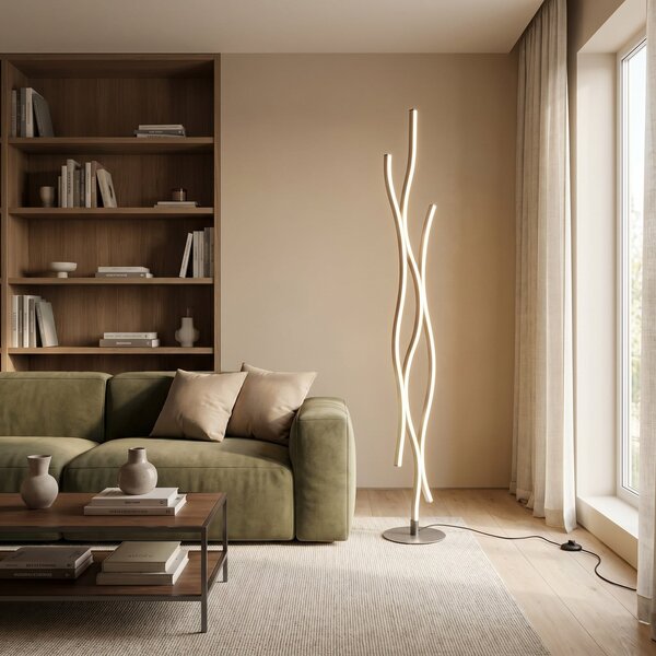 Trio Lighting Lampă de podea cu LED Blaze variator, CCT, aluminiu, reglabil, Metalic, Camera de zi / sufragerie, Metal, Modern