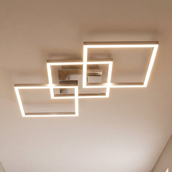 Briloner Plafonieră LED Frame step-dim crom-alu 76x37cm, reglabil, Metalic, Camera de zi / sufragerie, Metal, Modern, Plafon unghiular direct