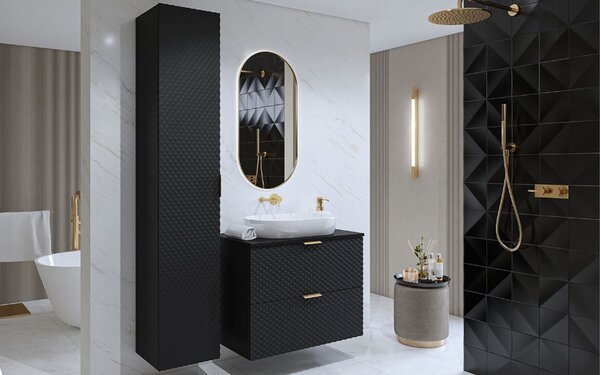Set lemn masiv mobilier baie Liora Personalizabil - Negru, 80 cm