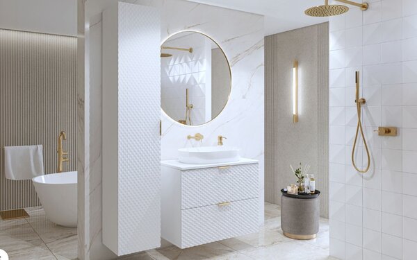 Set lemn masiv mobilier baie Liora Personalizabil - Alb, 80 cm