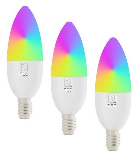 SET 3x bec LED RGB dimabil Immax NEO 07716CDO E14/6W/230V Wi-Fi Tuya + telecomandă