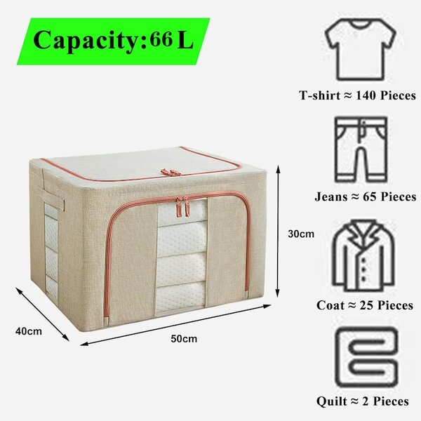 Set 3 cutii pliabile pentru depozitare, 24L, 66L, 100L, Crem