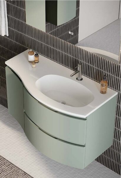 Set lemn masiv mobilier baie suspendat Armonia 104/140/208 cm - 104 L cu coloana suspendata