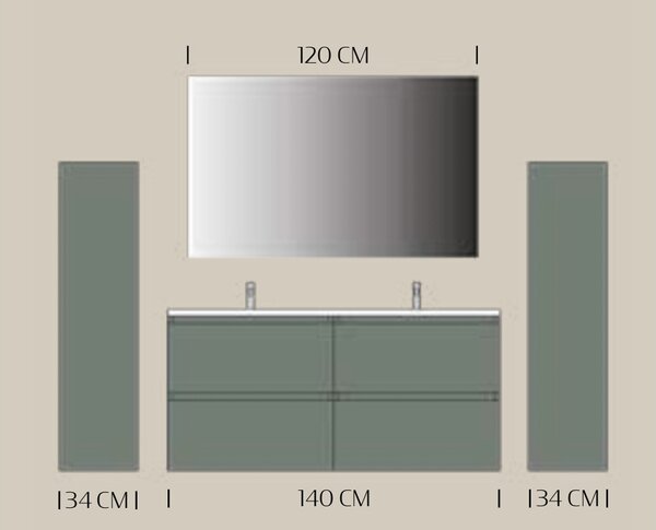 Set lemn masiv mobilier baie suspendat Armonia 104/140/208 cm - 104 L cu coloana suspendata