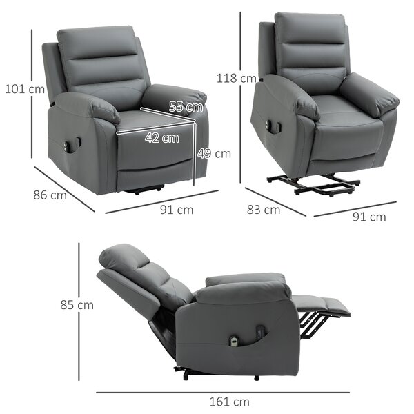 Fotoliu cu inclinare electric, din piele PU, cu masaj cu vibratii, buzunare laterale, gri HOMCOM | Aosom Romania