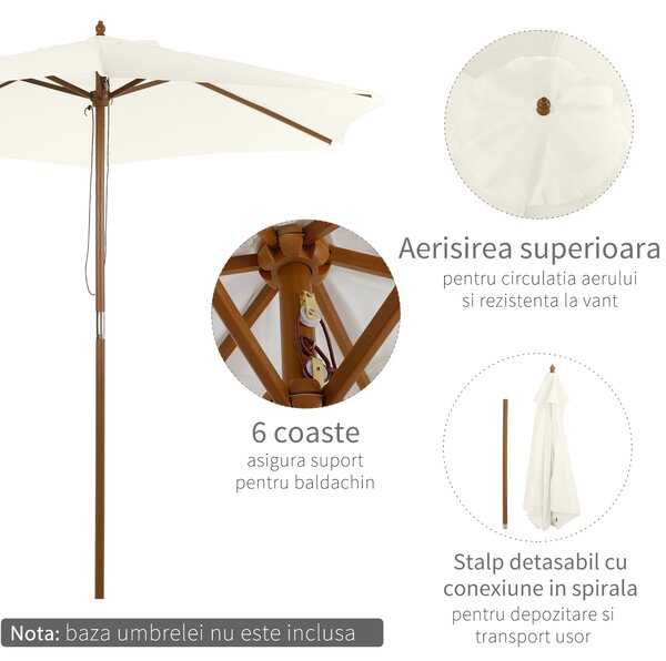 Outsunny Umbrelă Rotundă de Grădină din Bambus și Poliester 2.5x2.3m Crem/Alb | Aosom Romania