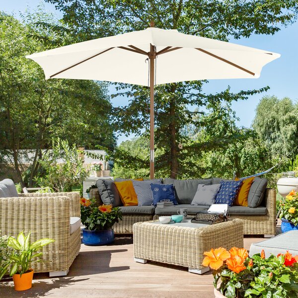 Outsunny Umbrelă Rotundă de Grădină din Bambus și Poliester 2.5x2.3m Crem/Alb | Aosom Romania