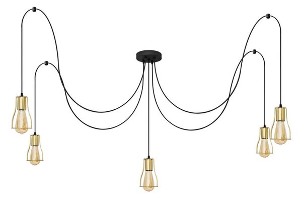 Lustră pe cablu TUBE LONG 5xE27/15W/230V negru/auriu