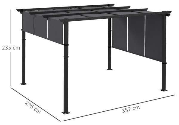 Outsunny Pergola de Exterior de 3 x 3,5 m cu Copertina Retractabila, Foisor de Gradina, Umbrar pentru Veranda, Terasa, Gri Inchis