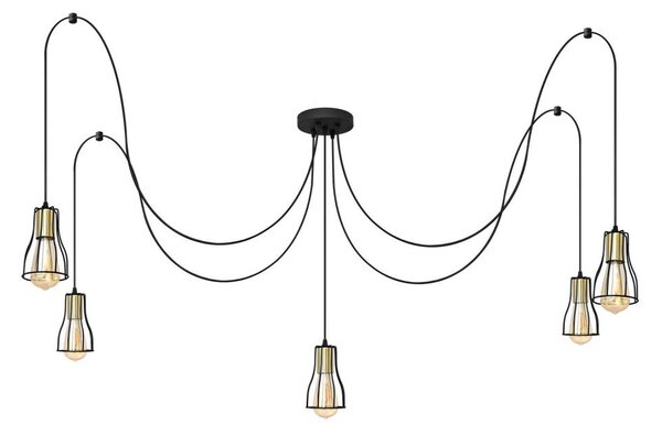Lustră pe cablu TUBE 5xE27/15W/230V negru/auriu