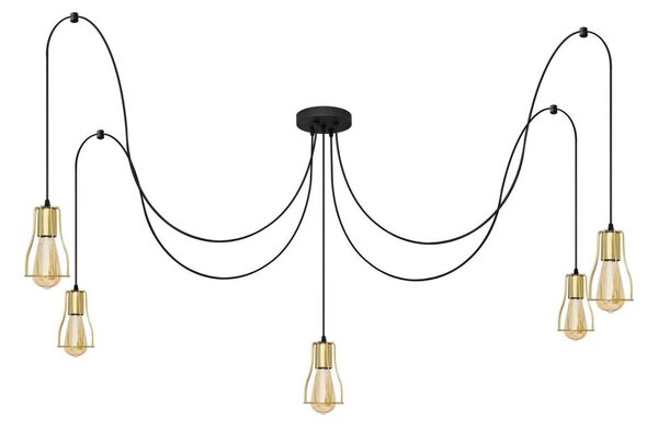 Lustră pe cablu TUBE 5xE27/15W/230V negru/auriu