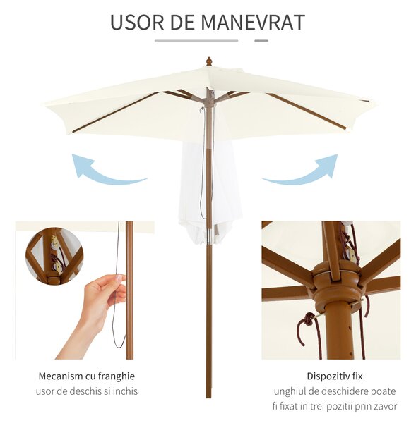 Outsunny Umbrelă Rotundă de Grădină din Bambus și Poliester 2.5x2.3m Crem/Alb | Aosom Romania