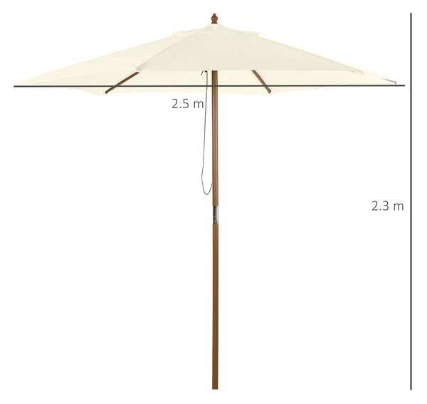 Outsunny Umbrelă Rotundă de Grădină din Bambus și Poliester 2.5x2.3m Crem/Alb | Aosom Romania