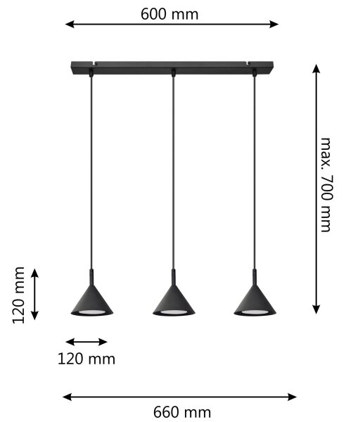 Lustră pe cablu ETNA 3xGX53/10W/230V negru