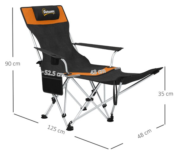 Outsunny Set de 2 Scaune de Camping Pliabile cu Suport pentru Picioare Detașabil, 82x100x88 cm, Negru | Aosom Romania