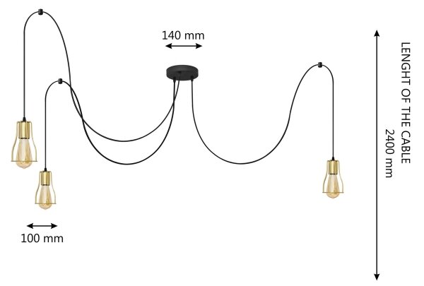 Lustră pe cablu TUBE LONG 3xE27/10W/230V negru/auriu